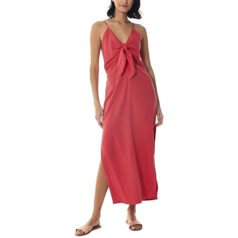 Young Fabulous & Broke Womens  Zyoa Tie-Front Linen-Blend Midi Dress, Red